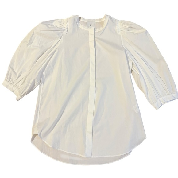 G. Label by Goop Tracy Puff Sleeve White Button Down Cotton Shirt Top Sz 6 - Picture 4 of 6